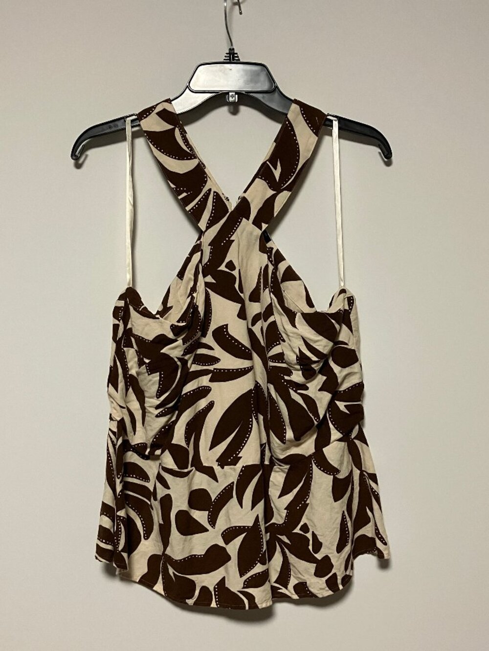 Ann Taylor Factory Brown Cream Abstract Cross Back Zipper Top, Size 14